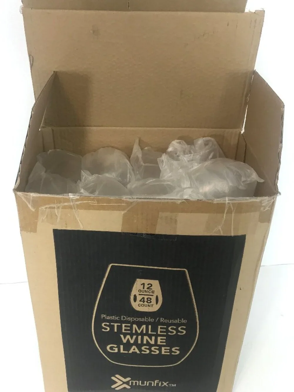 Plastic Reusable Stemless Wine Glass, 12 oz, 48 Count Box, Disposable, Wedding